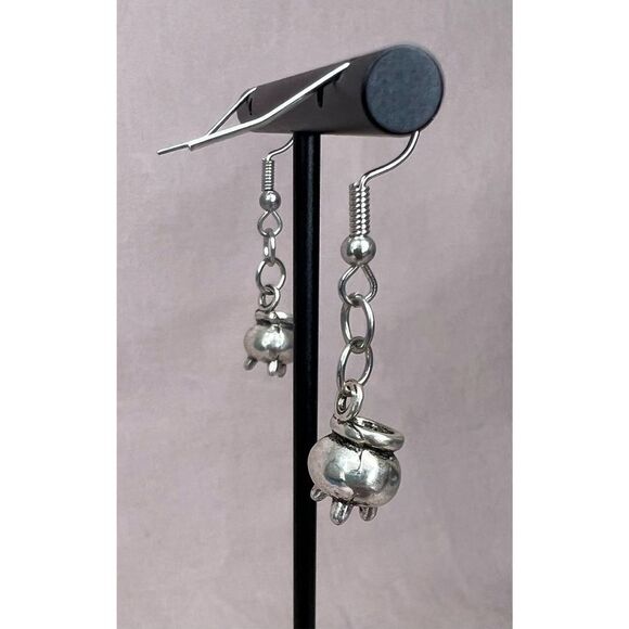Handmade Dangly Silver Witch Cauldron Earrings - Picture 3 of 3